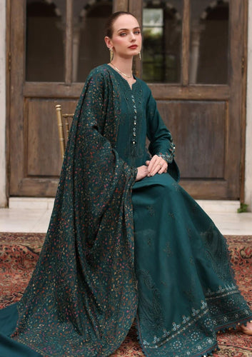 Noor by Saadia Asad Embroidered Khaddar Unstitched 3 Piece Suit - D11-Teal Empress - NSA25PSH - Green - Winter Collection
