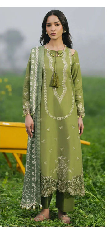 IZEL - 3PC LAWN EMBROIDERED SHIRT WITH CHIFFON PRINTED DUPATTA AND TROUSER