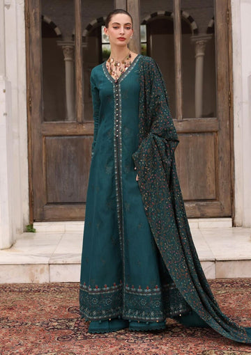 Noor by Saadia Asad Embroidered Khaddar Unstitched 3 Piece Suit - D11-Teal Empress - NSA25PSH - Green - Winter Collection