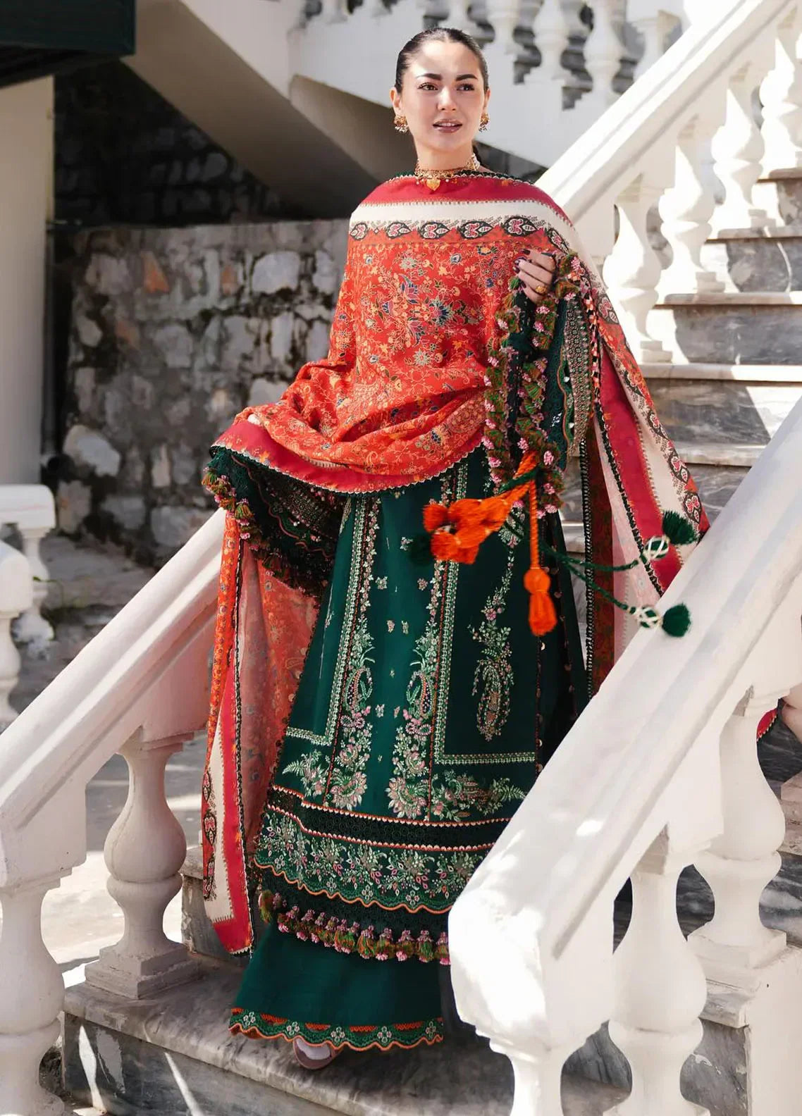 Hussain Rehar-3PC LUXURY LAWN EMBROIDERED DRESS