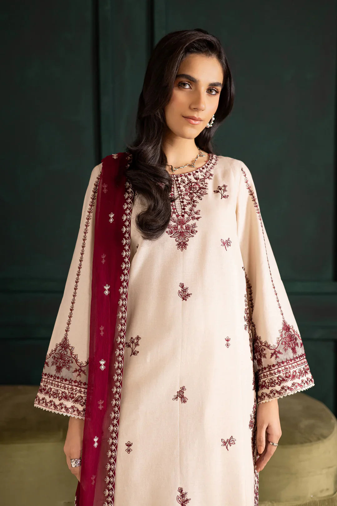 BATIK-3PC LAWN EMBROIDERED SHIRT WITH CHIFFON EMBROIDERED DUPATTA AND EMB TROUSER
