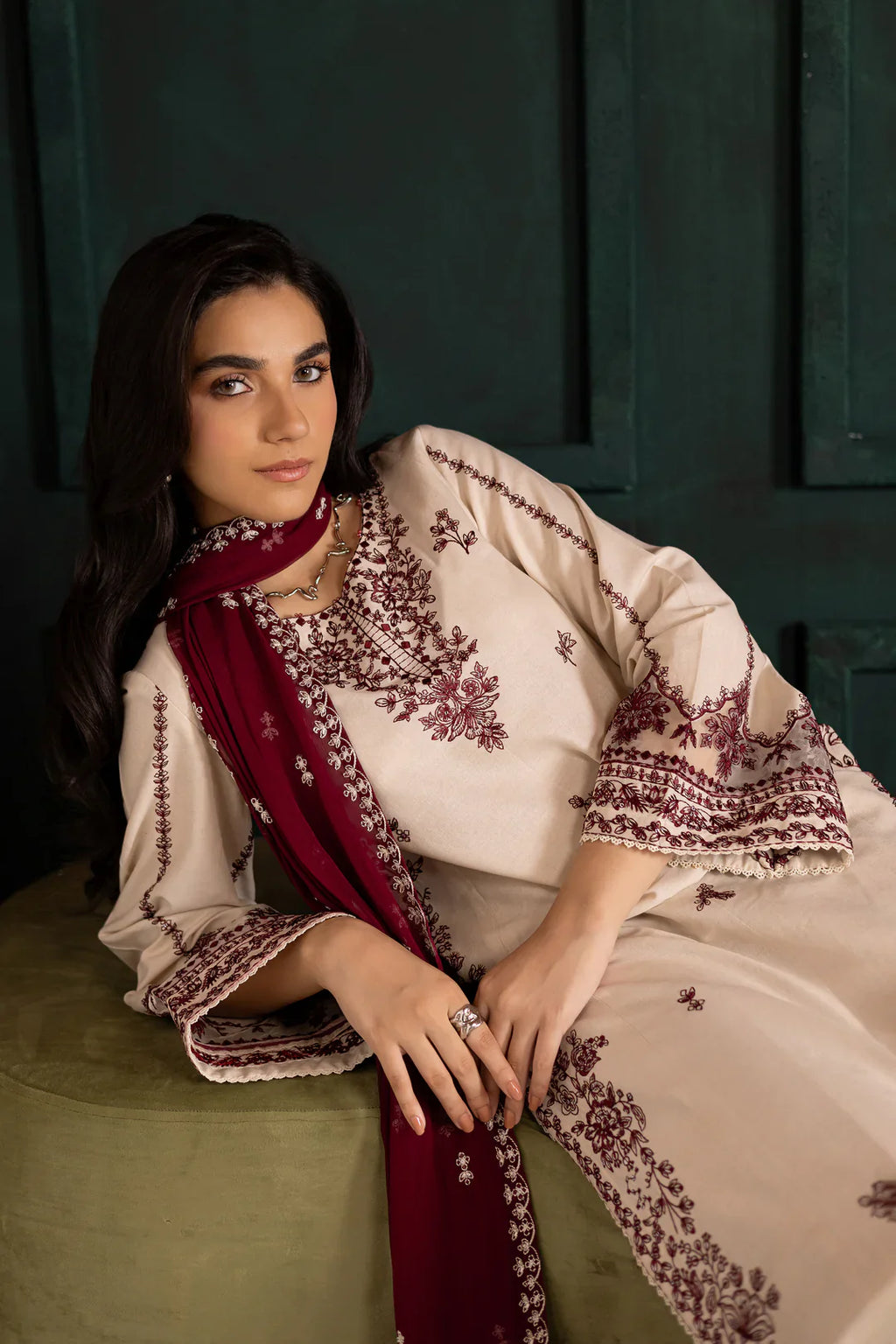 BATIK-3PC LAWN EMBROIDERED SHIRT WITH CHIFFON EMBROIDERED DUPATTA AND EMB TROUSER