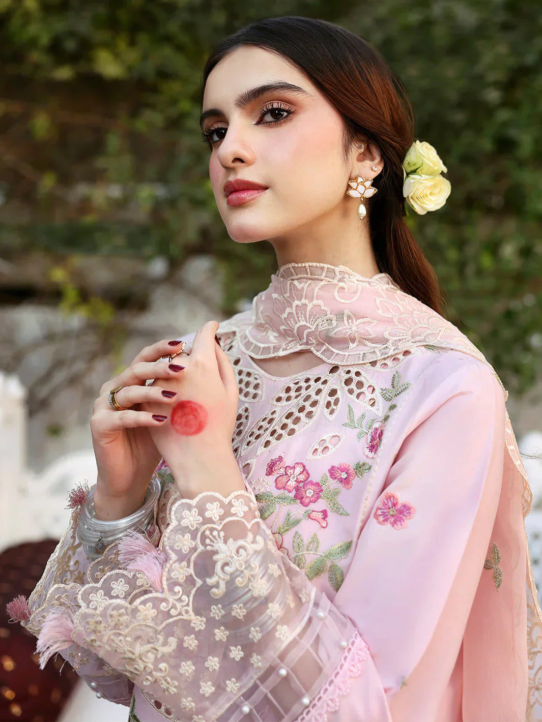 3 PC Unstitched Suit Embroidered Lawn Aangan By Mahnur