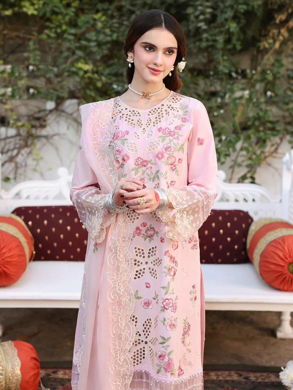 3 PC Unstitched Suit Embroidered Lawn Aangan By Mahnur