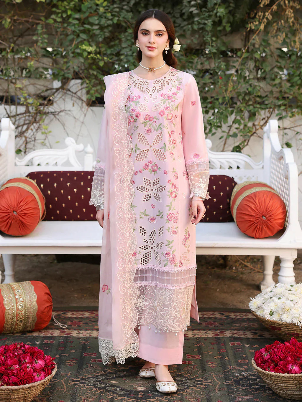 3 PC Unstitched Suit Embroidered Lawn Aangan By Mahnur