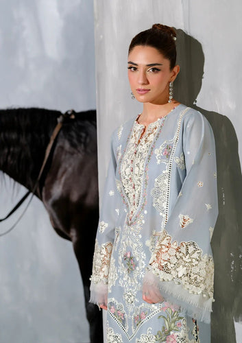 Elaf Embroidered Luxury Lawn Unstitched 3 Piece Suit - EL25ULL2 - ELH-7B Issabel - Blue - Summer Collection