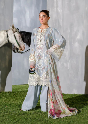Elaf Embroidered Luxury Lawn Unstitched 3 Piece Suit - EL25ULL2 - ELH-7B Issabel - Blue - Summer Collection